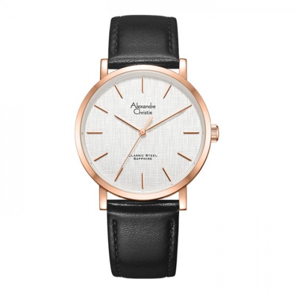 Alexandre Christie AC 8698 Rosegold Black Leather Man MHLRGSLBA